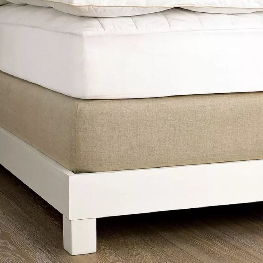 West Elm Twin Size Box Springs Cover Khaki Brown Cotton & Linen Blend Bedding